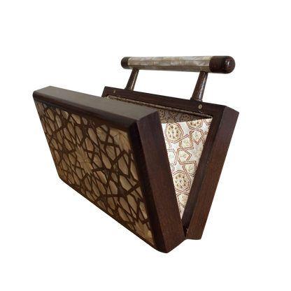 The Celestial Star – Handcrafted Damascene Clutch in Walnut Wood with Mother of Pearl Inlay