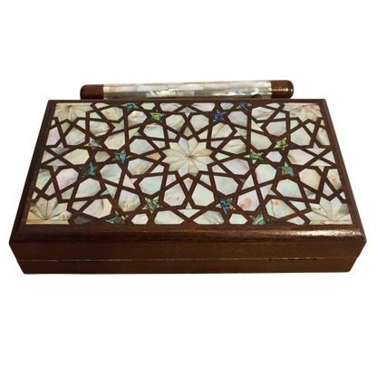 The Celestial Star – Handcrafted Damascene Clutch in Walnut Wood with Mother of Pearl Inlay