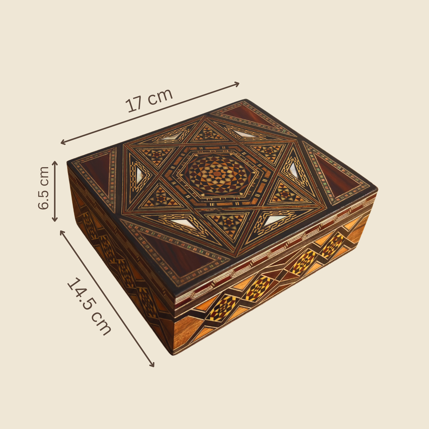 Caja de Mosaico Damasquina de Gaby Al Dayeh – Nácar y Forro de Terciopelo
