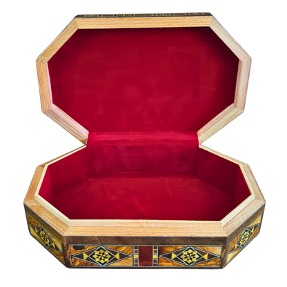 Handcrafted Damascene Mosaic Box – Mother of Pearl & Velvet Elegance