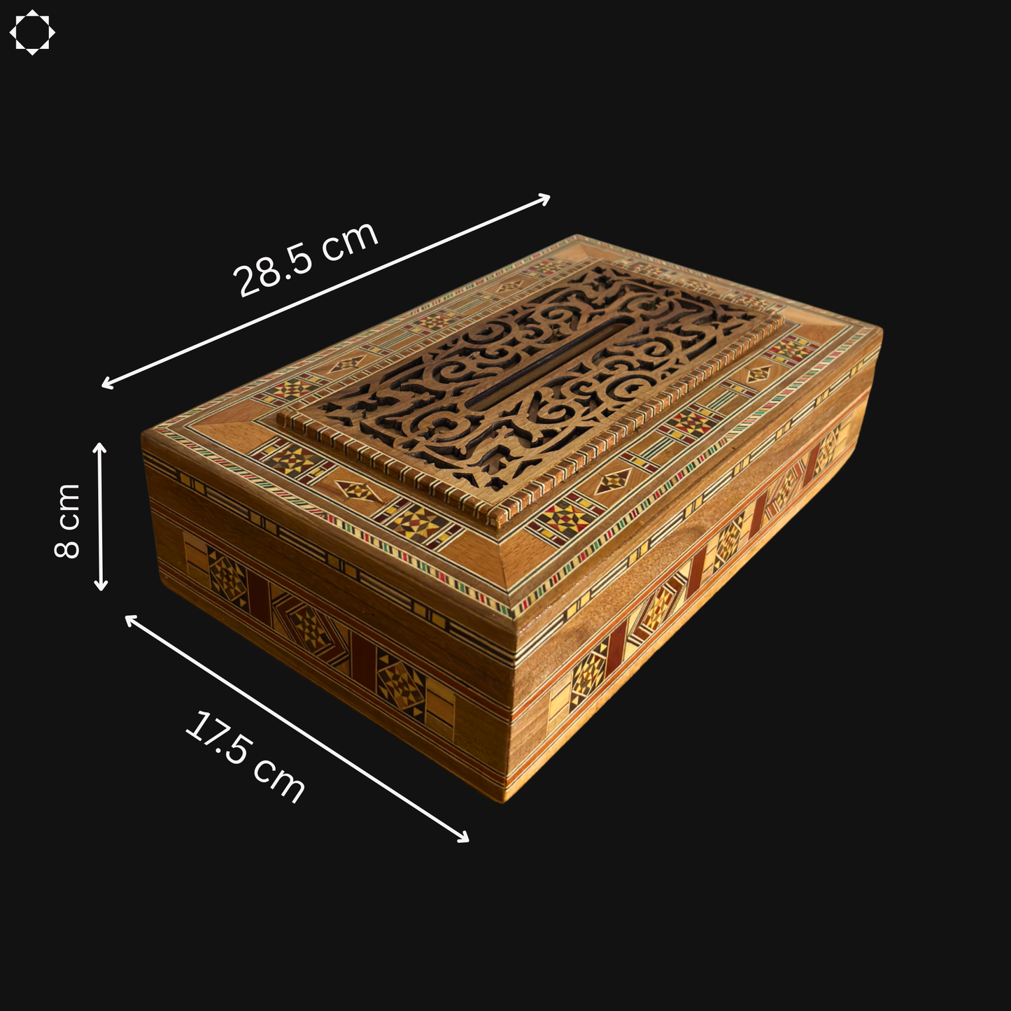 Şam Oymalı Ahşap Mendil Kutusu – Şarap Kırmızısı Kadife İç Astarlı