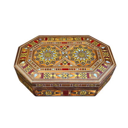 Handcrafted Damascene Mosaic Box – Mother of Pearl & Velvet Elegance