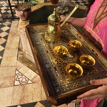 Damaskus Mosaik Holztablett – Perlmutt Intarsie & Natürliche Holzfarben