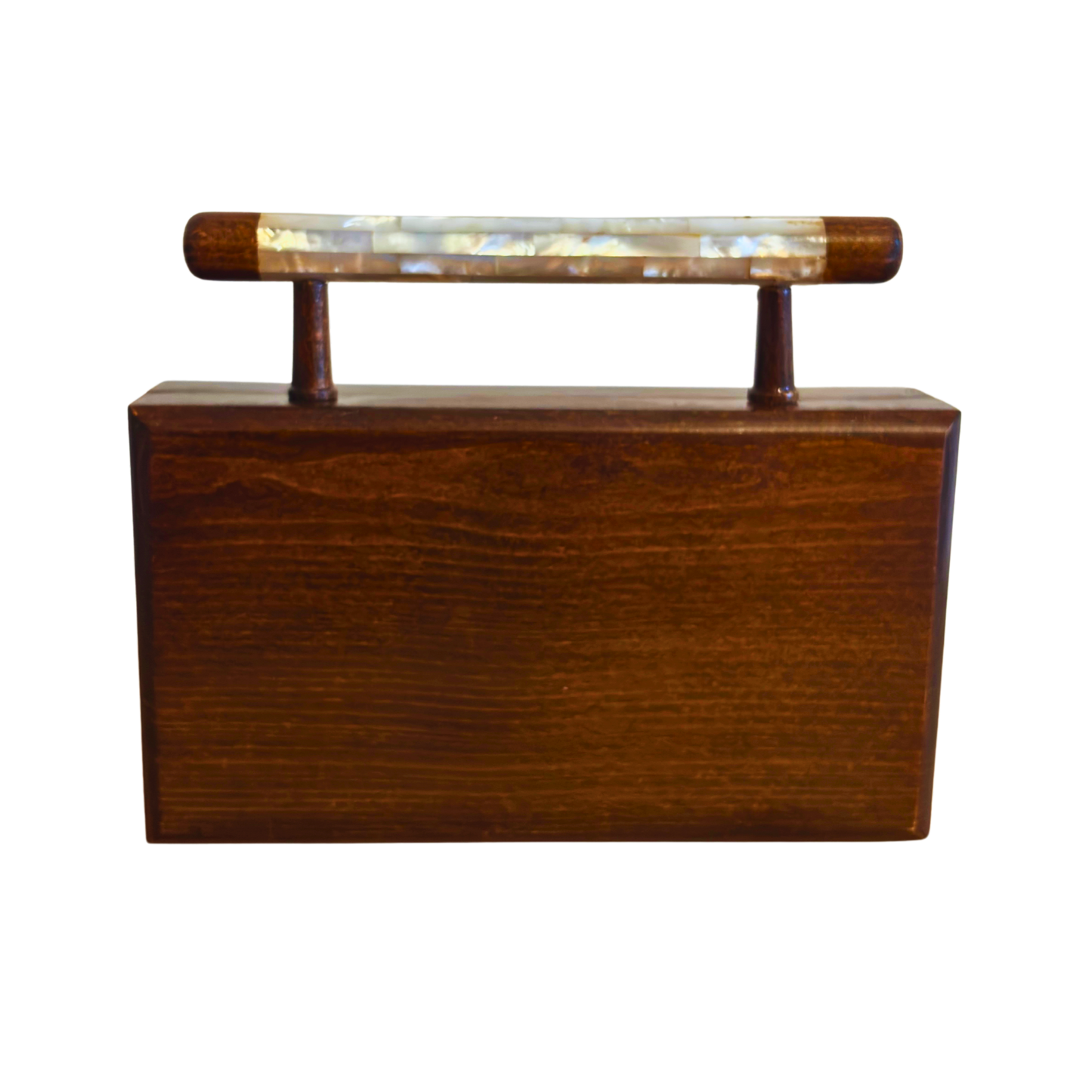 Zenobia – Clutch Damascena di Lusso in Noce con Intarsi in Madreperla e Interno in Broccato