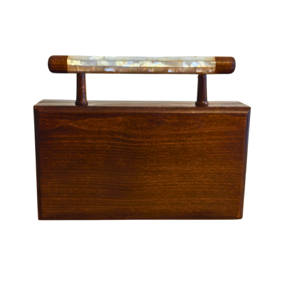Zenobia – Clutch Damascena di Lusso in Noce con Intarsi in Madreperla e Interno in Broccato