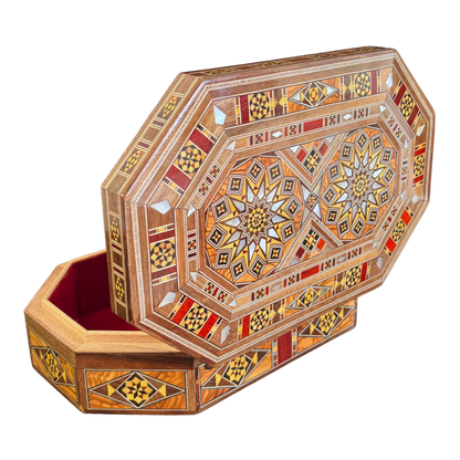 Handcrafted Damascene Mosaic Box – Mother of Pearl & Velvet Elegance