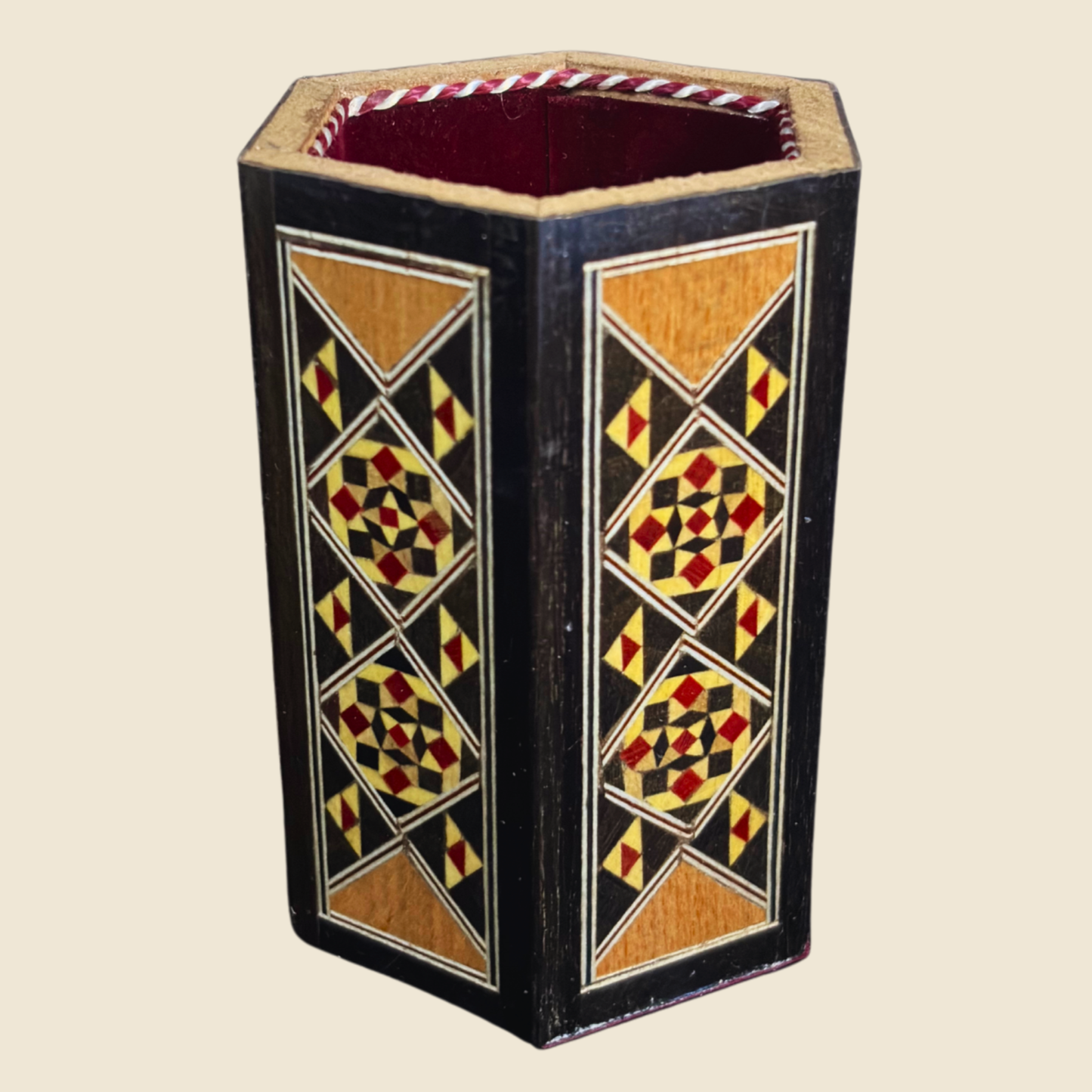 Handcrafted Damascene Mosaic Pen Holder – Velvet Interior