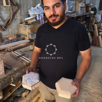 Damascene Mosaic Jewelry Box – Handcrafted Wood & Mother of Pearl Inlay in Warm Rustic Terracotta