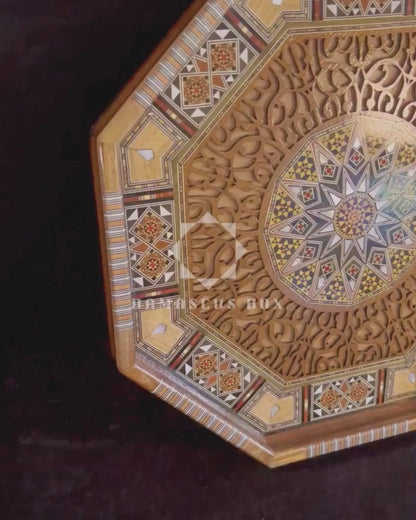 Luxury Damascene Mosaic Serving Tray – Mother of Pearl & Hand-Carved Elegance