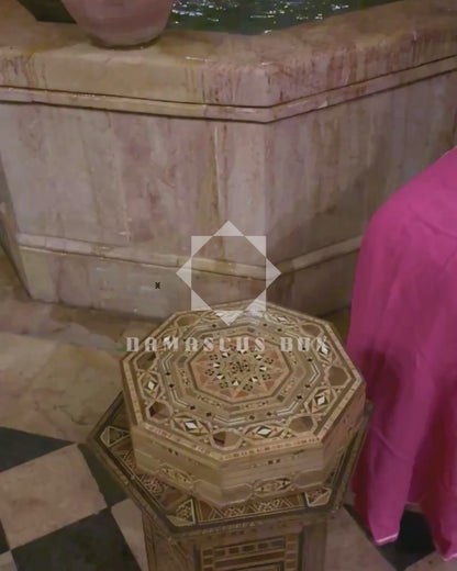 Damasceńska Szkatułka Mozaikowa – Ręcznie Wykonane Drewno z Bordową Aksamitną Wyściółką